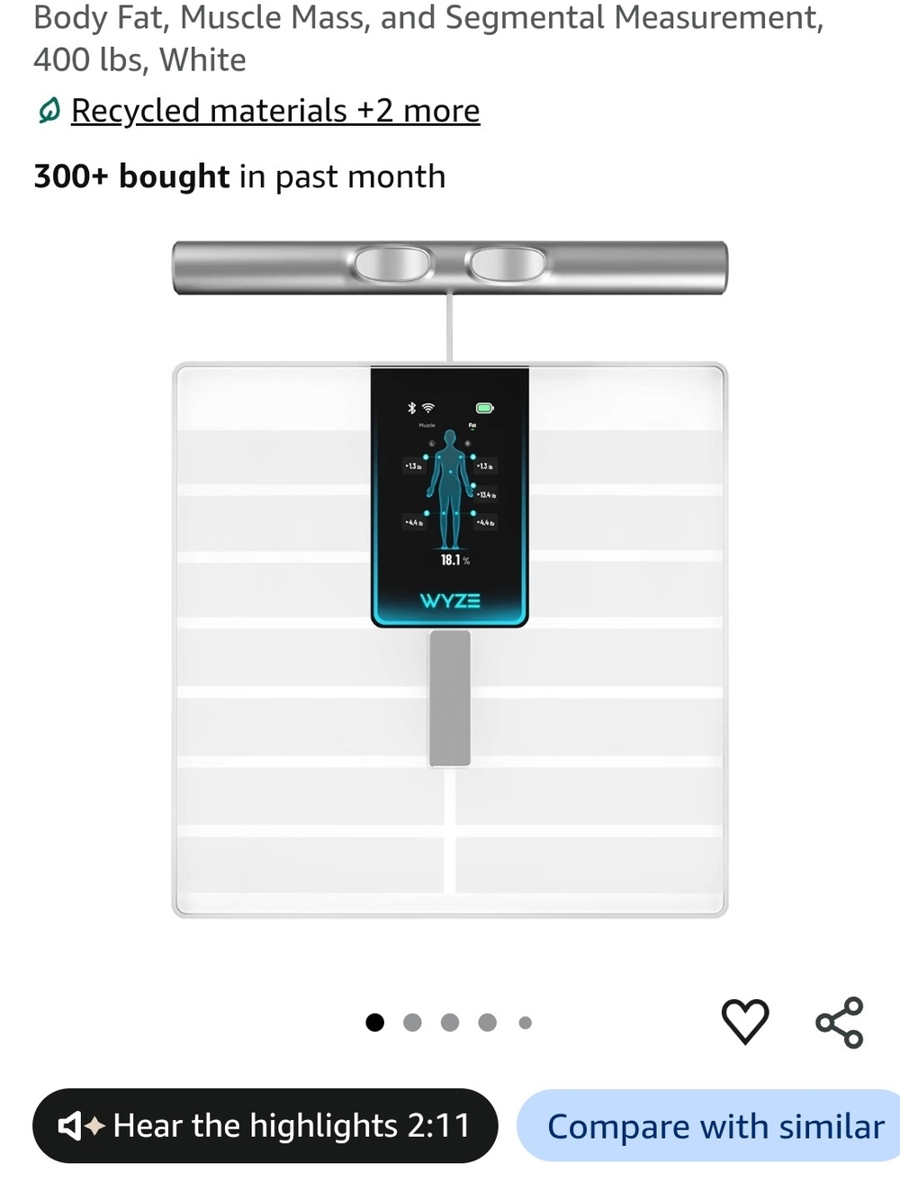 Wyze White Glass Smart Body Composition Scale with LED Display